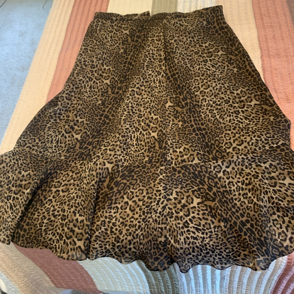 Coldwater Creek Animal Print Chiffon Ruffle Midi Skirt Brown Size M
